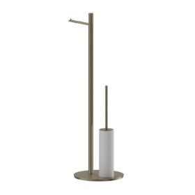 Piantana porta rotolo e porta scopino. Resina Bianca - finitura PVD Brushed Pale Gold