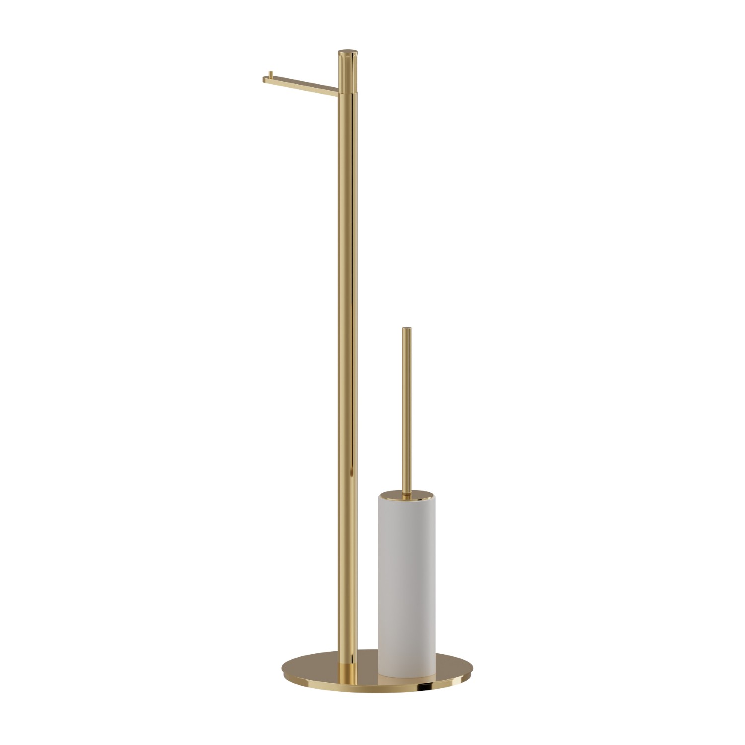 Freestanding toilet paper and brush holder. White resin - finish PVD Glossy Gold