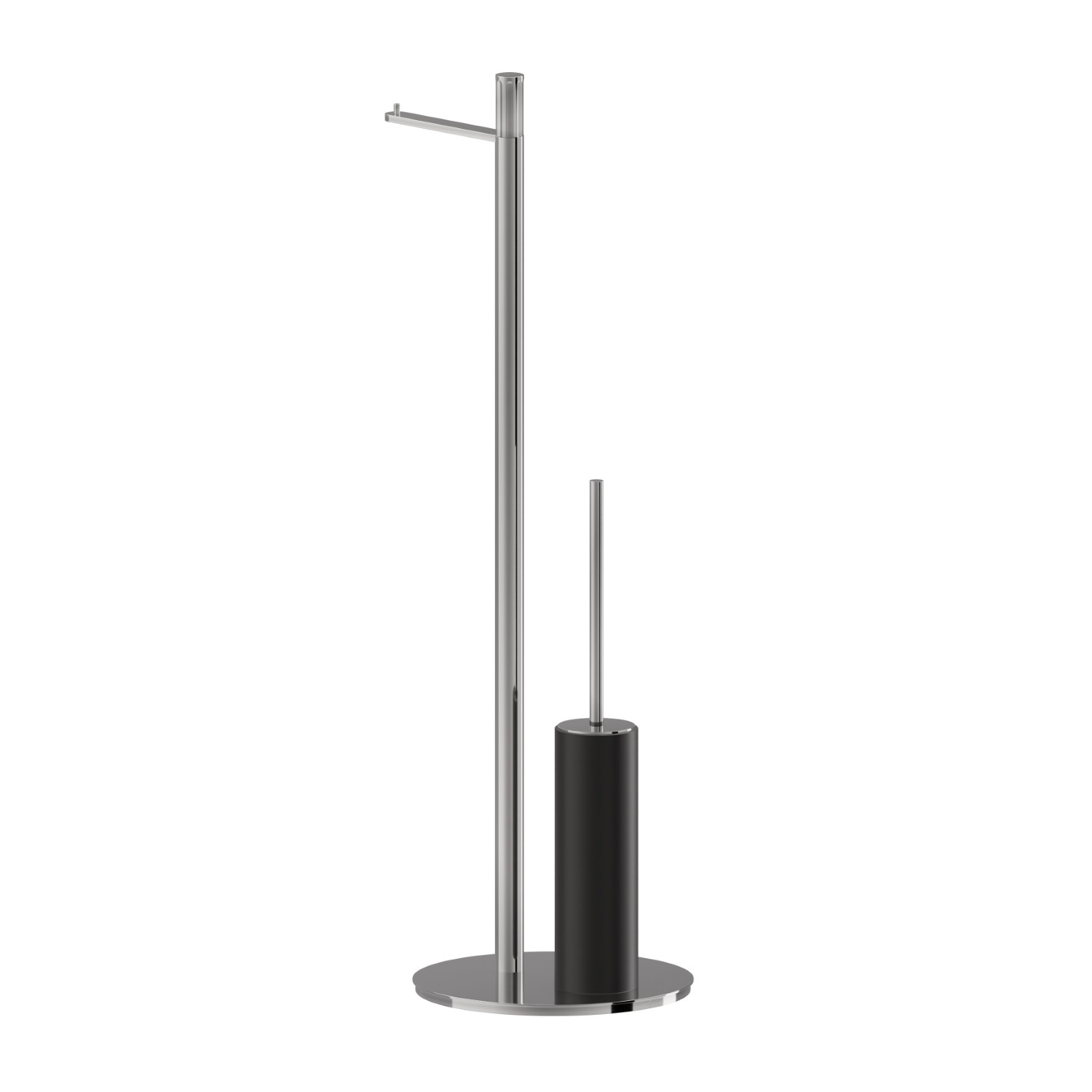 Freestanding toilet paper and brush holder. Black resin - finish Chrome