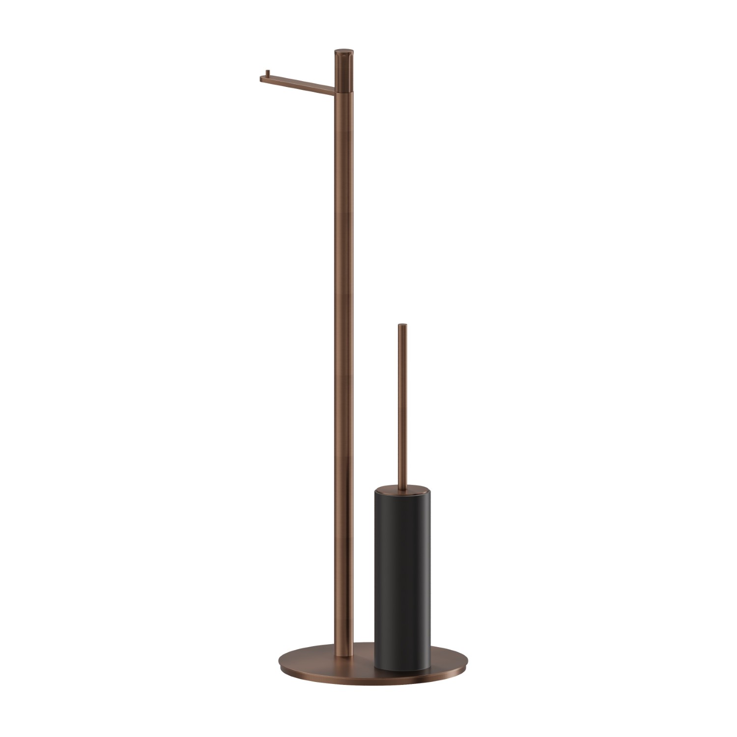 Piantana porta rotolo e porta scopino. Resina Nera - finitura PVD Brushed Copper Bronze