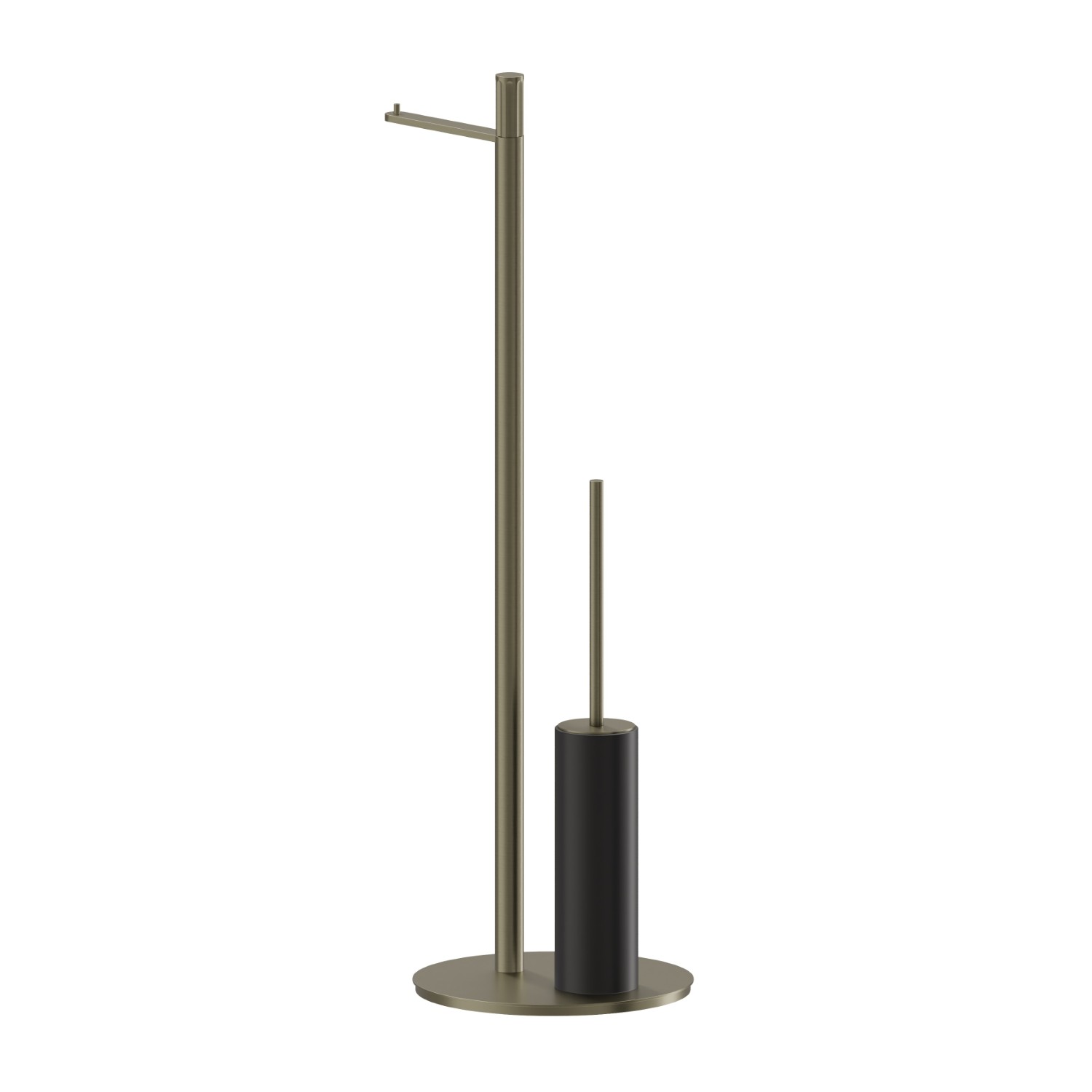 Piantana porta rotolo e porta scopino. Resina Nera - finitura PVD Brushed Pale Gold