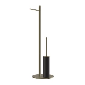 Piantana porta rotolo e porta scopino. Resina Nera - finitura PVD Brushed Pale Gold