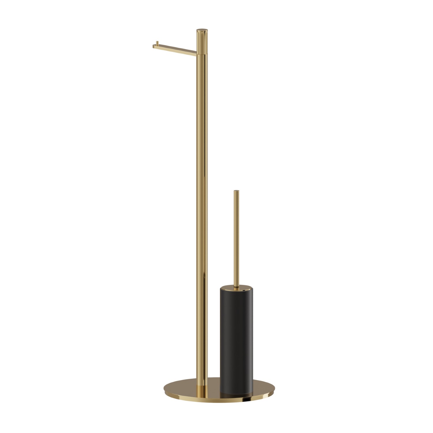Piantana porta rotolo e porta scopino. Resina Nera - finitura PVD Glossy Gold