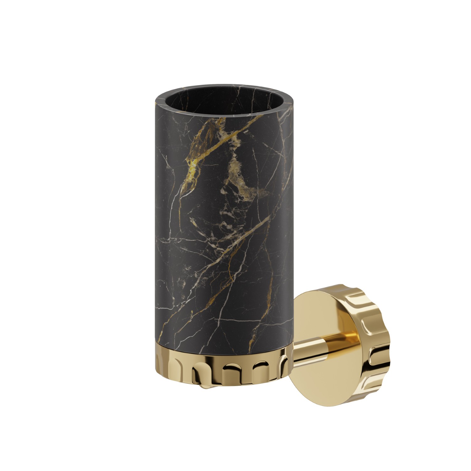 Wall-mounted tumbler holder. Black marble - finish PVD Glossy Gold