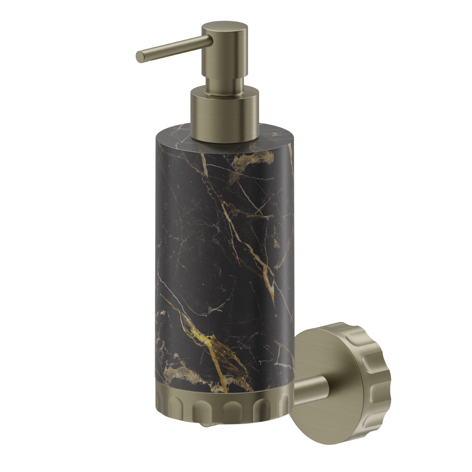 Distributeur de savon mural. Marbre noir - finition PVD Brushed Pale Gold