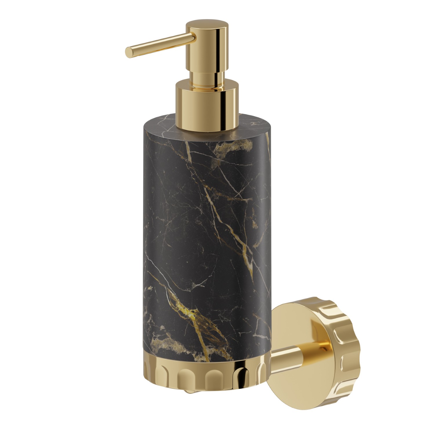 Distributeur de savon mural. Marbre noir - finition PVD Glossy Gold