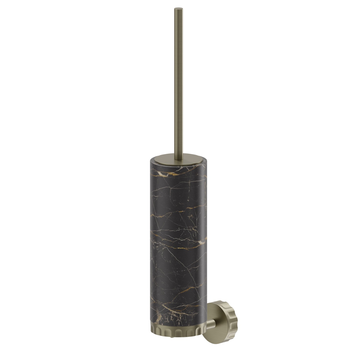 Wall-mounted toilet brush holder with brush. Black marble - finish PVD Brushed Pale Gold