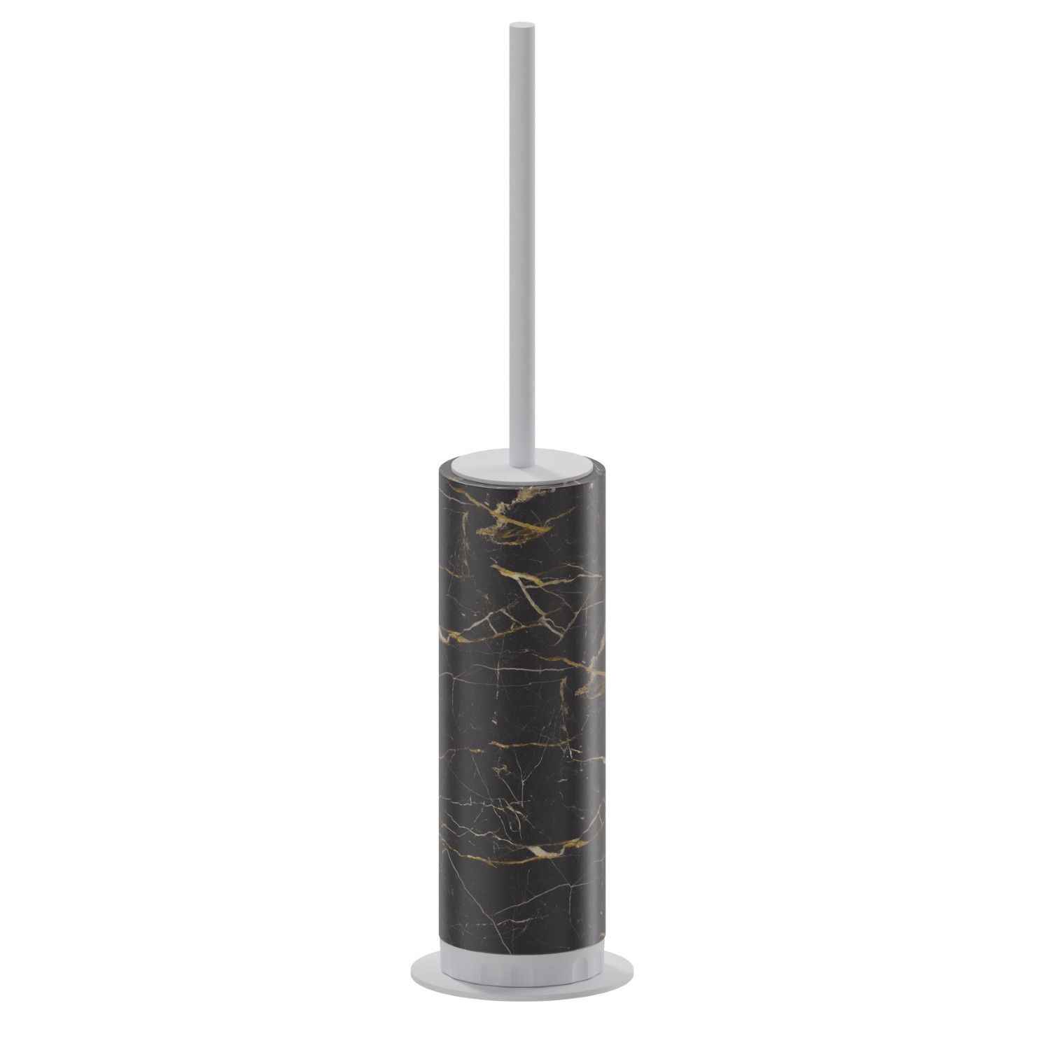 Porte-brosse de toilette sur pied avec brosse. Marbre noir - finition Matt White