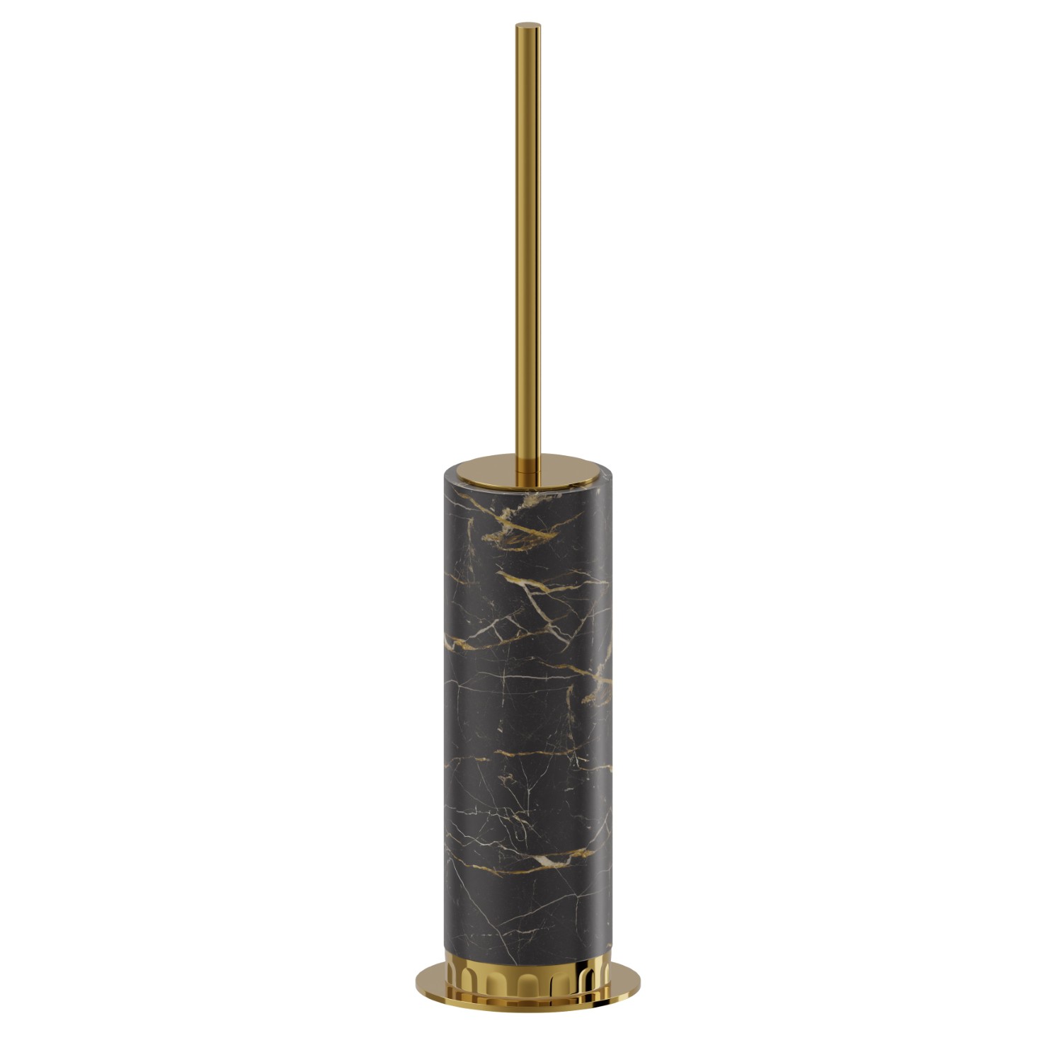 Porte-brosse de toilette sur pied avec brosse. Marbre noir - finition PVD Glossy Gold