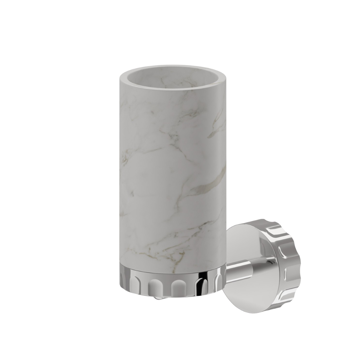 Wall-mounted tumbler holder. White marble - finish Chrome