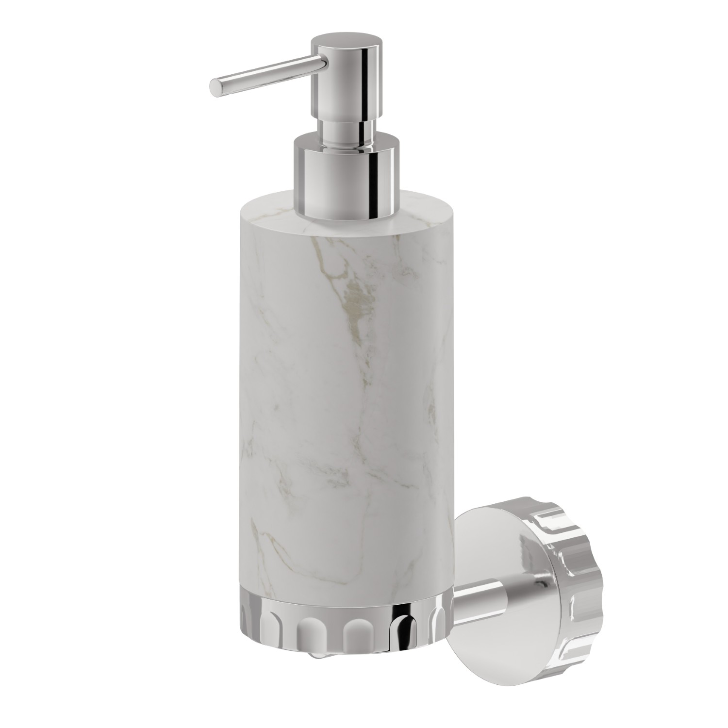 Distributeur de savon mural. Marbre blanc - finition Chrome