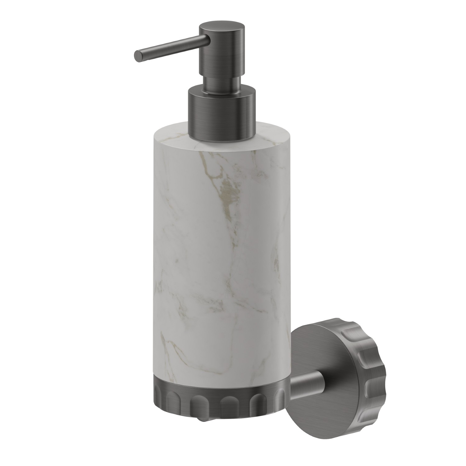 Wall-mounted soap dispenser. White marble - finish PVD Brushed Gun Metal