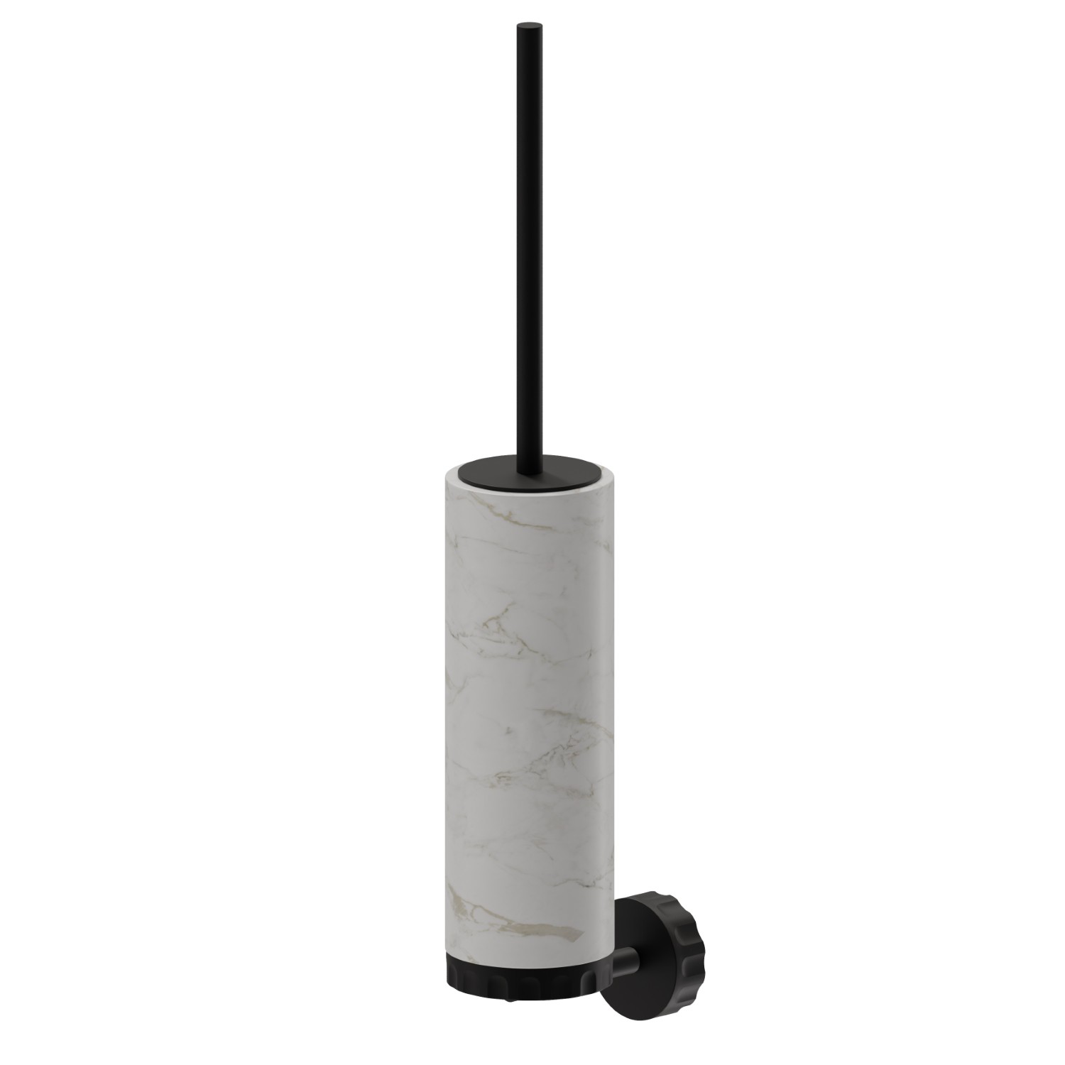 Wall-mounted toilet brush holder with brush. White marble - finish Matt Black