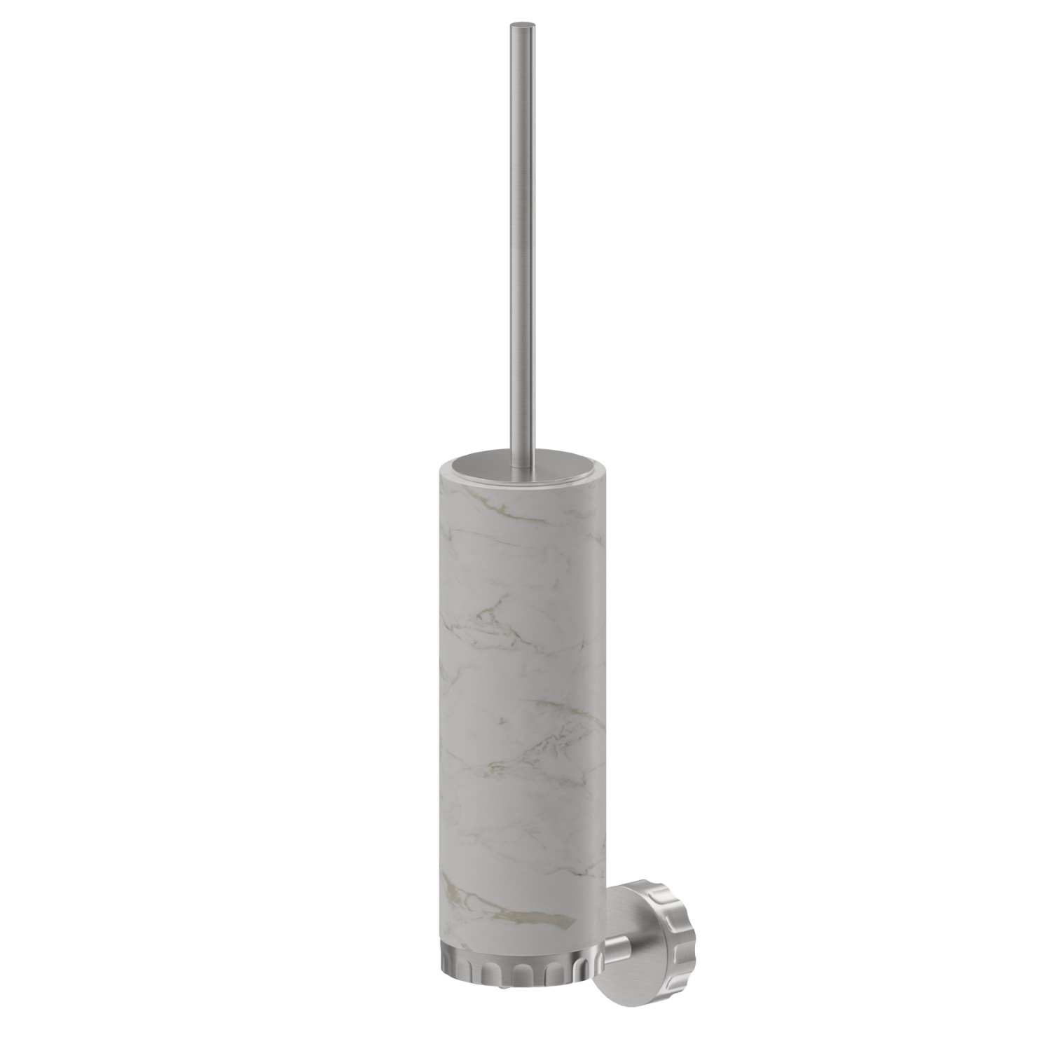 Wall-mounted toilet brush holder with brush. White marble - finish PVD Brushed steel