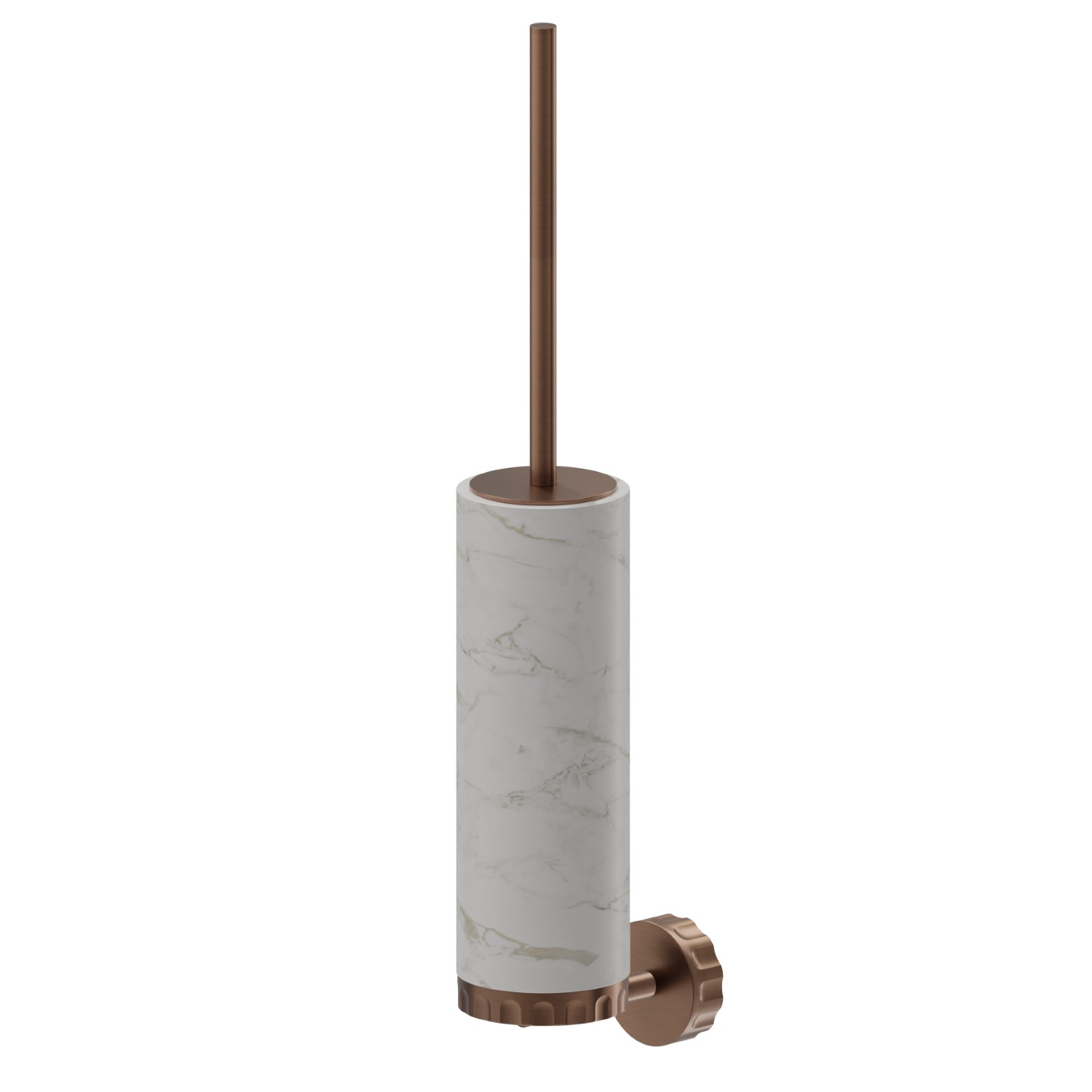 Wall-mounted toilet brush holder with brush. White marble - finish PVD Brushed Copper Bronze