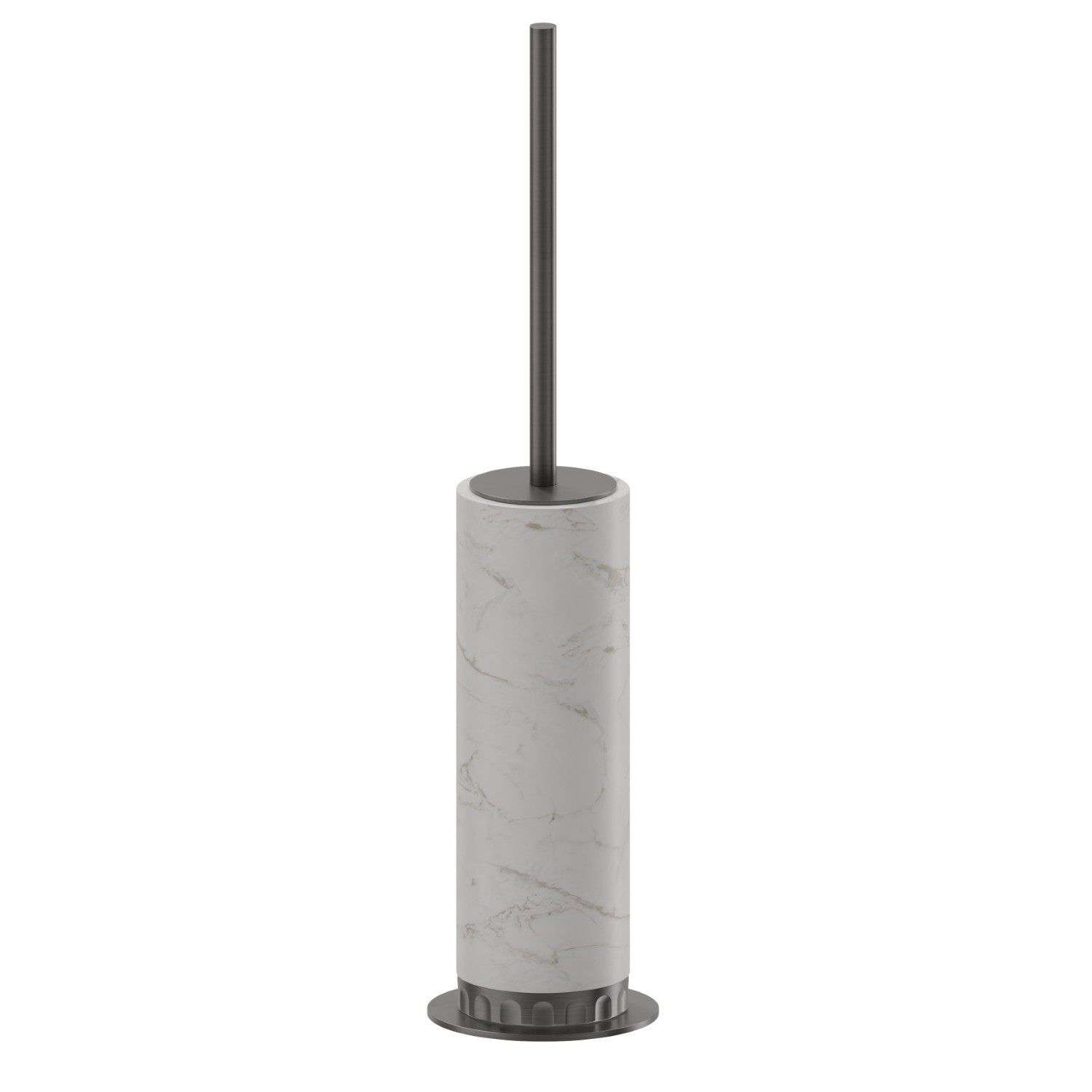Porte-brosse de toilette sur pied avec brosse. Marbre blanc - finition PVD Brushed Gun Metal