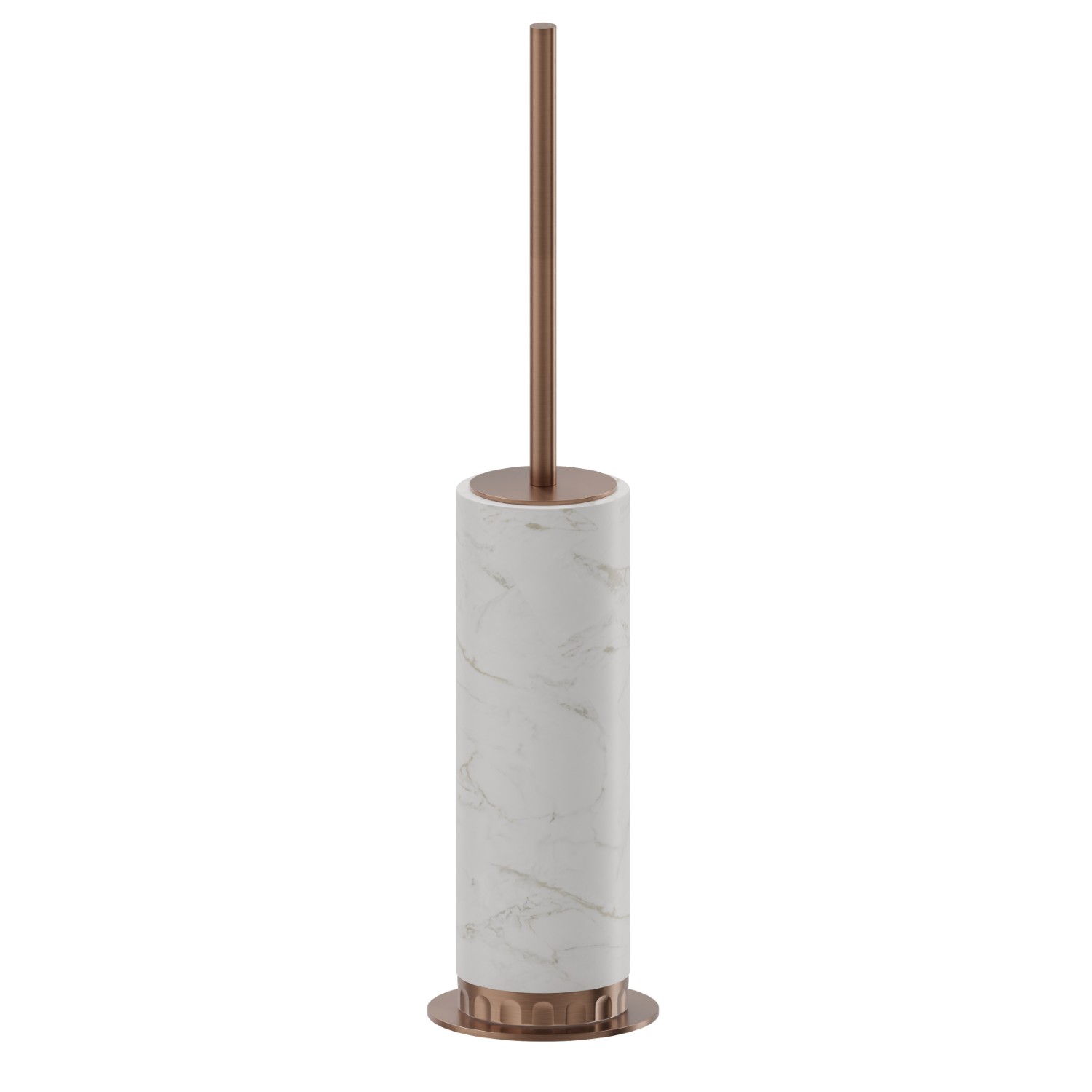 Freistehender WC-Bürstengarnitur mit Toilettenbürste. Weissen marmor  - oberfläche PVD  Copper Bronze gebürstet