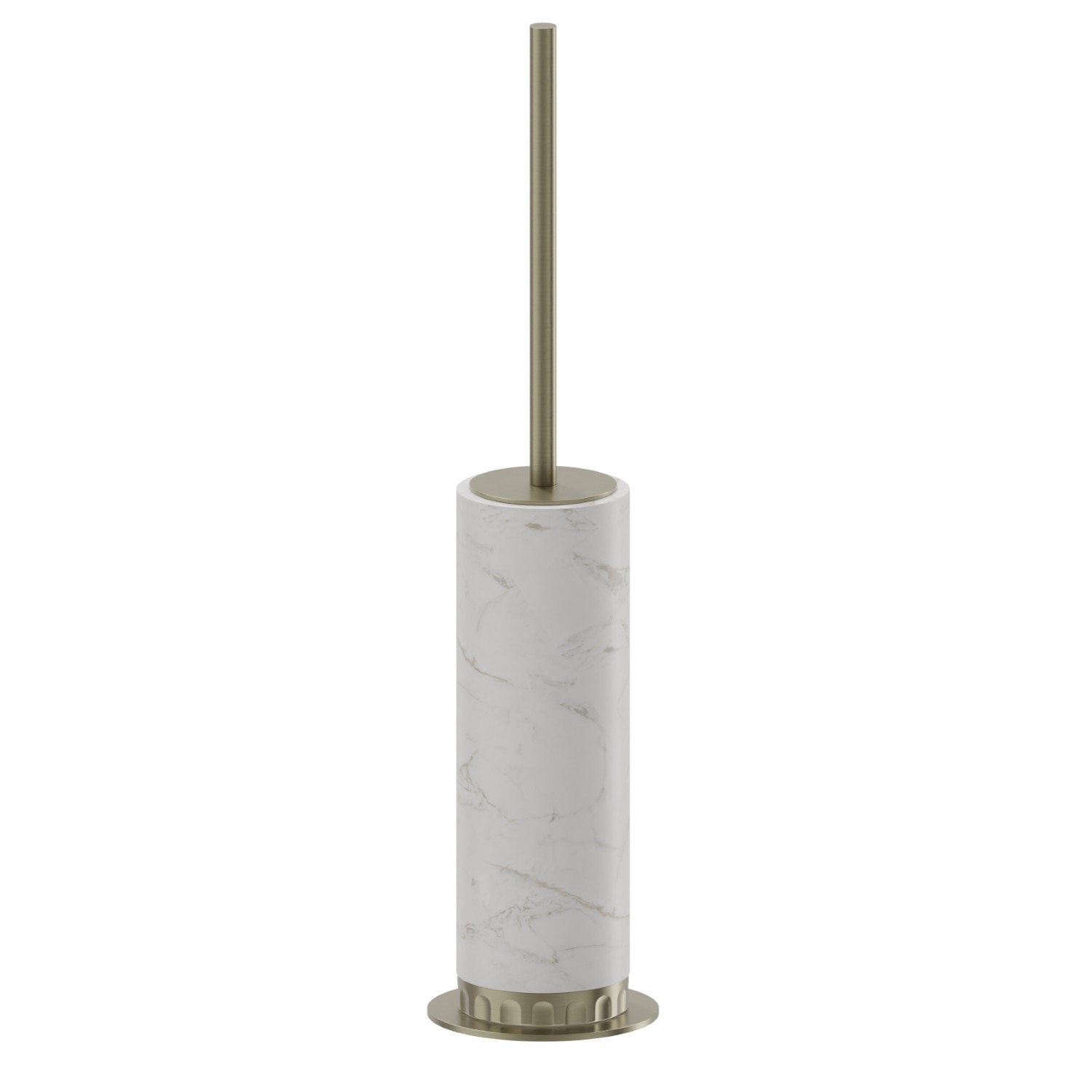 Porte-brosse de toilette sur pied avec brosse. Marbre blanc - finition PVD Brushed Pale Gold