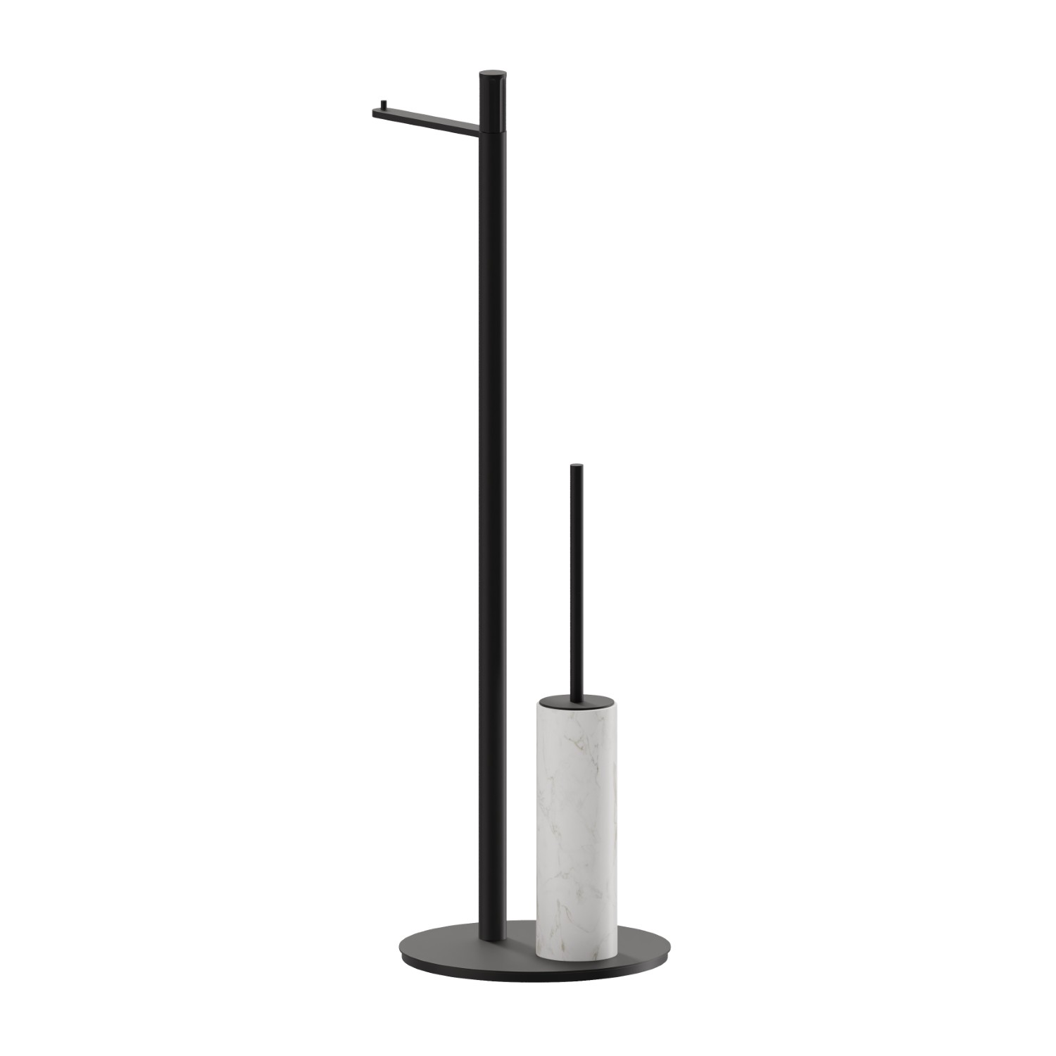 Porte-papier et porte-brosse de toilet sur pied.  Marbre blanc - finition Matt Black