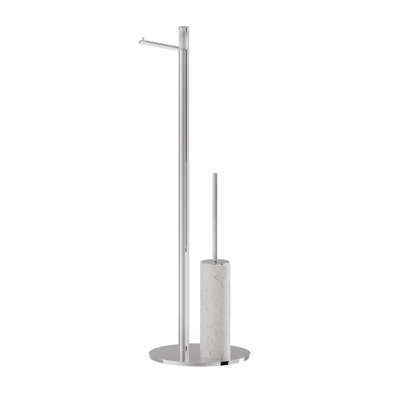 Porte-papier et porte-brosse de toilet sur pied.  Marbre blanc - finition Chrome