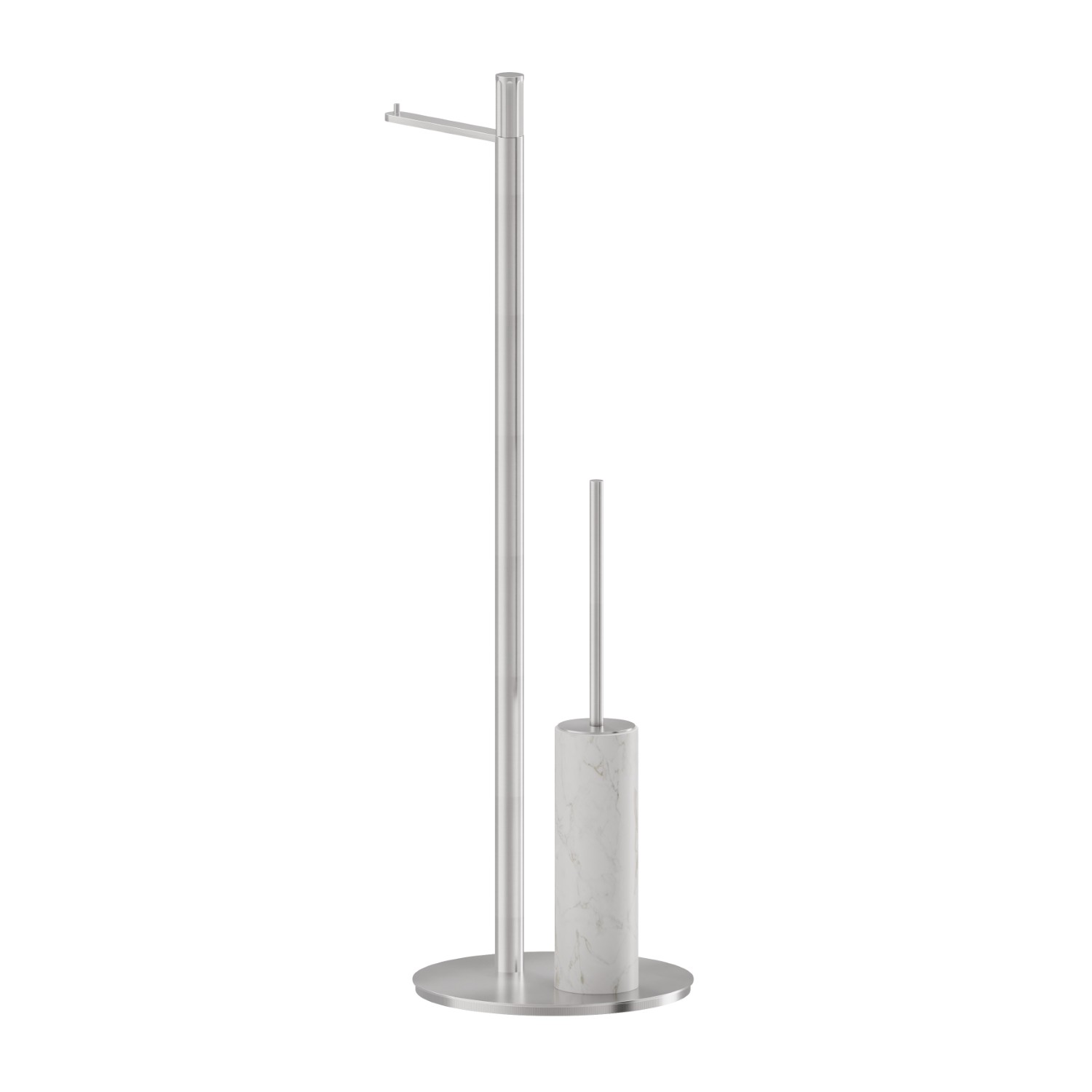 Porte-papier et porte-brosse de toilet sur pied.  Marbre blanc - finition PVD Brushed steel