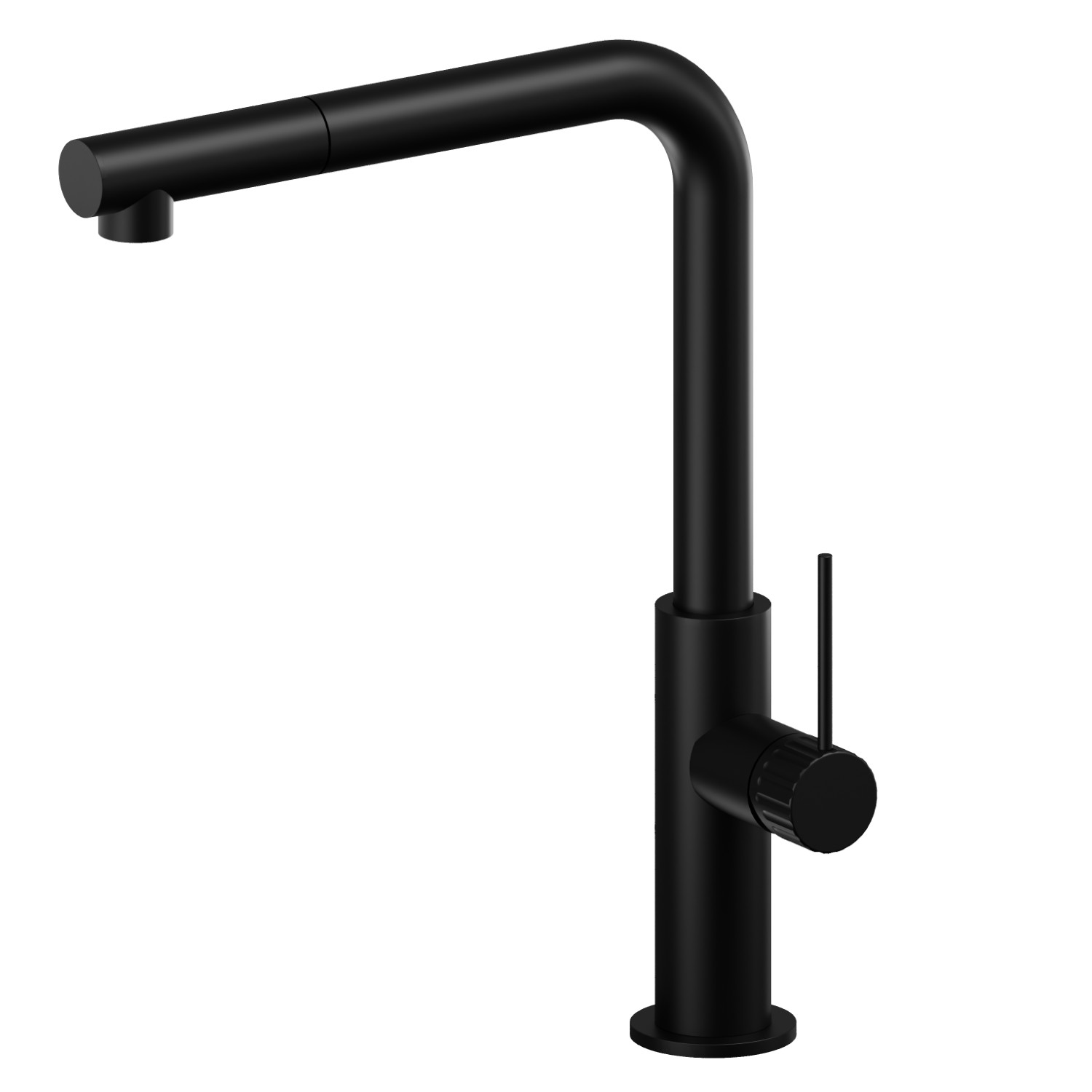 Single-lever sink mixer with L swivel spout and pull-out hand shower - finish Matt Black