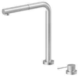 Single-lever sink group with pull-down spout and pull-out hand shower - finish Stainless Steel