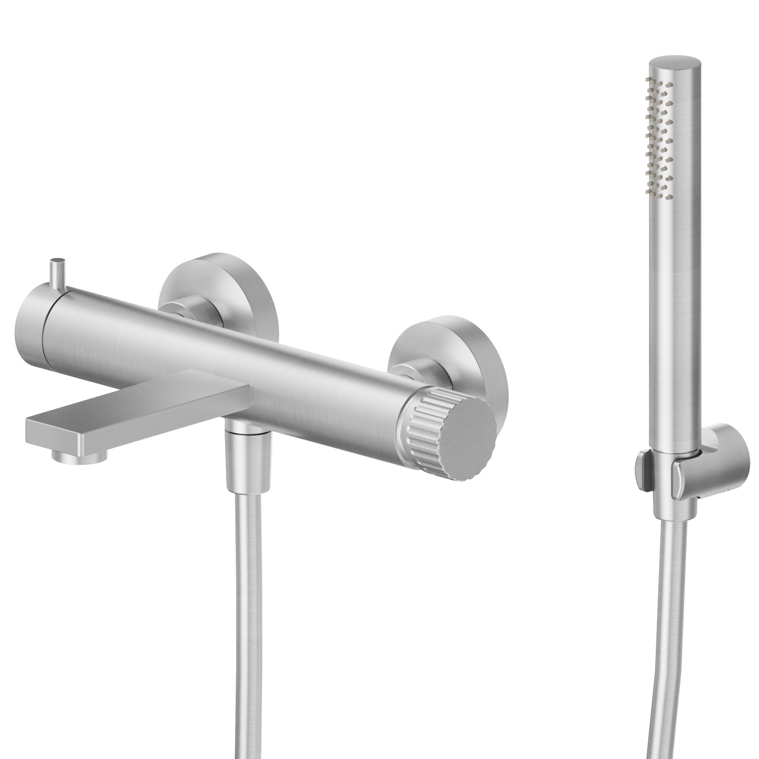 Single lever exposed bath mixer mechanical diverter bath/shower set - finish Stainless Steel