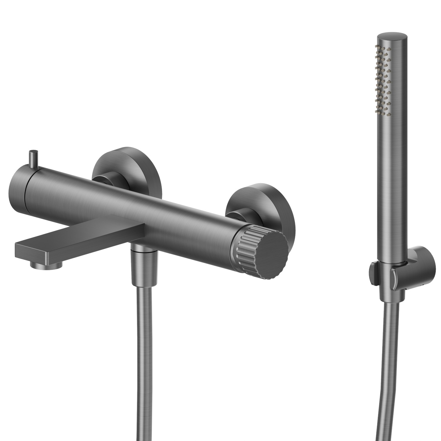 Single lever exposed bath mixer mechanical diverter bath/shower set - finish PVD Brushed Gun Metal