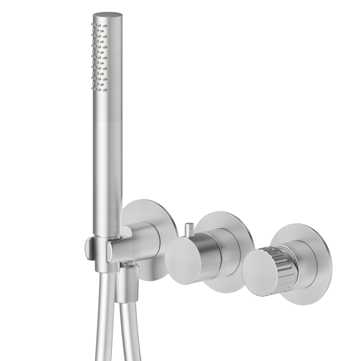 Complete concealed shower group, with shower set and 2 ways out diverter - finish Stainless Steel