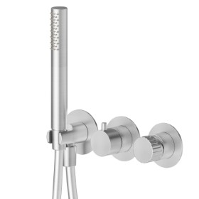 Complete concealed shower group, with shower set and 2 ways out diverter - finish Stainless Steel