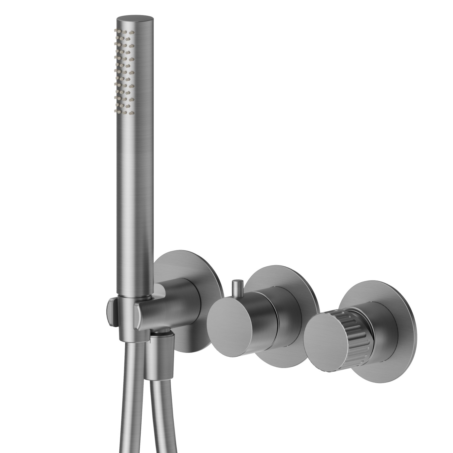 Mitigeur mural 2 sorties avec douchette et inverseur - finition PVD Brushed Gun Metal