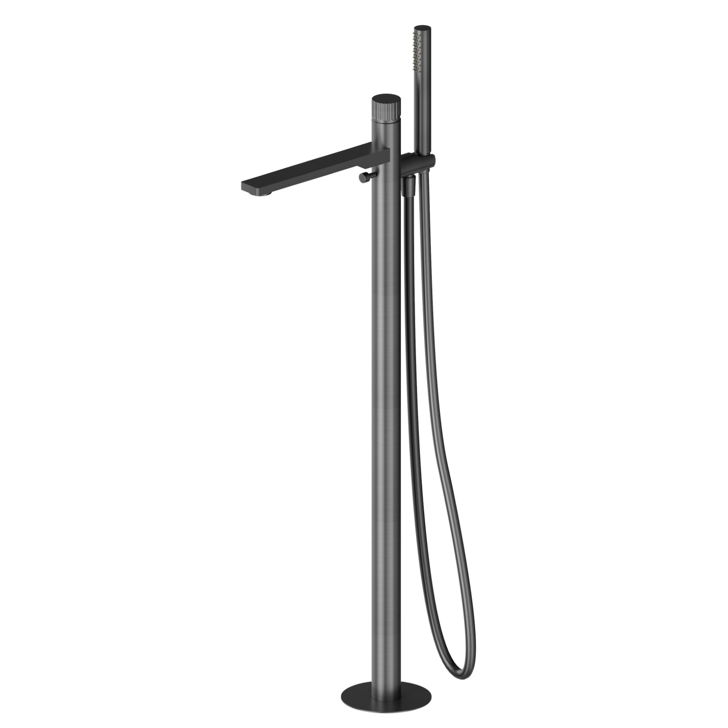 Gruppo vasca a pavimento con miscelatore incorporato, deviatore e set doccia - finitura PVD Brushed Gun Metal