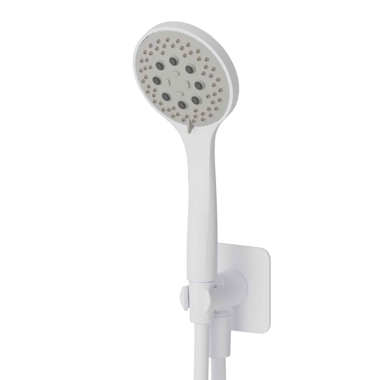 Ensemble de douche avec douchette en ABS 3 jets, flexible et support avec prise d’eau - finition Matt White
