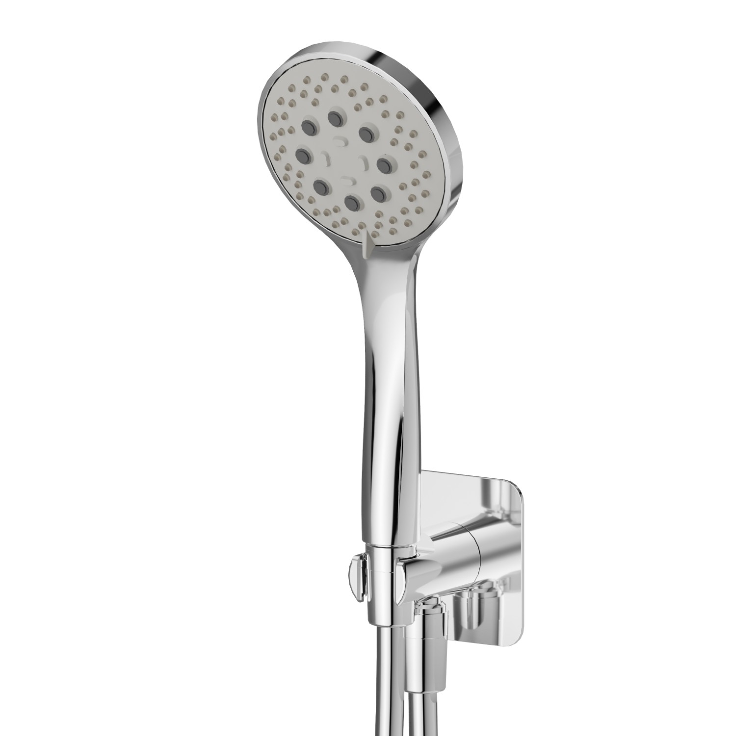 Set doccia completo di doccetta 3 getti in ABS, flessibile e supporto con presa acqua - finitura Cromo