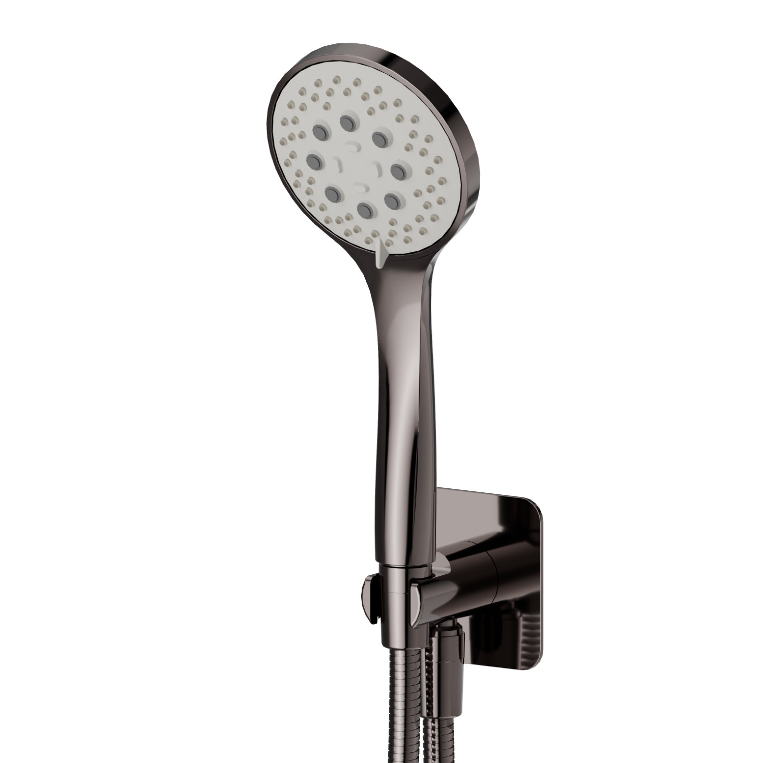 Complete shower set, with 3-jet ABS hand shower, flexible and wall union with shower holder - finish PVD Gun Metal