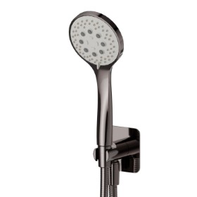 Complete shower set, with 3-jet ABS hand shower, flexible and wall union with shower holder - finish PVD Gun Metal
