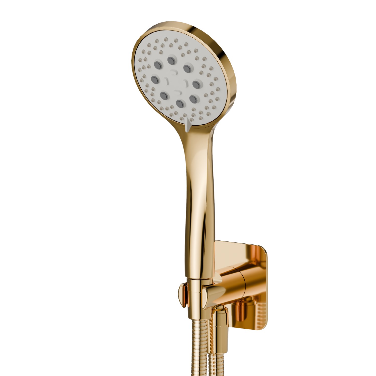 Set doccia completo di doccetta 3 getti in ABS, flessibile e supporto con presa acqua - finitura PVD Glossy Gold