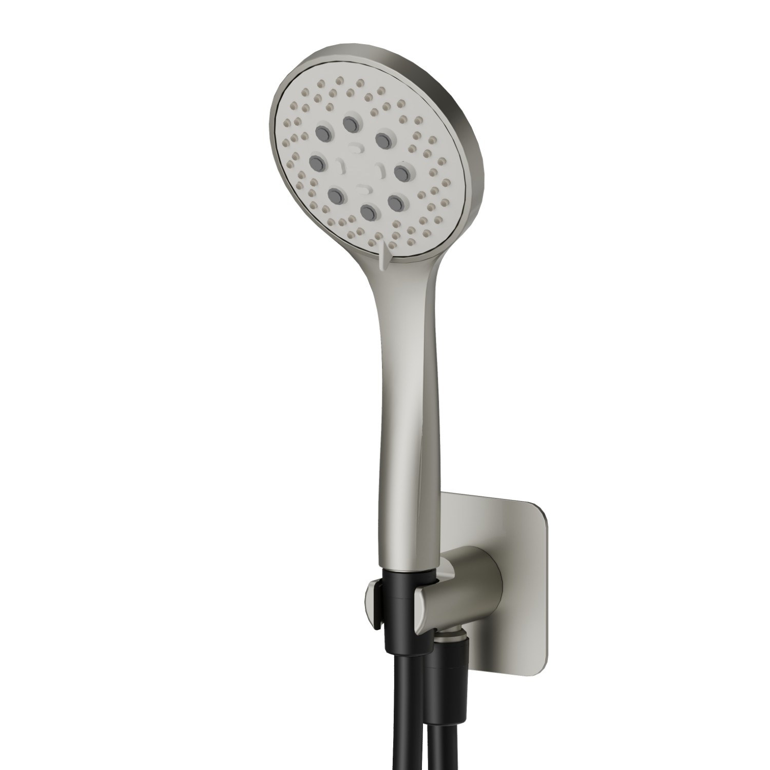 Ensemble de douche avec douchette en ABS 3 jets, flexible et support avec prise d’eau - finition Titanium Satin