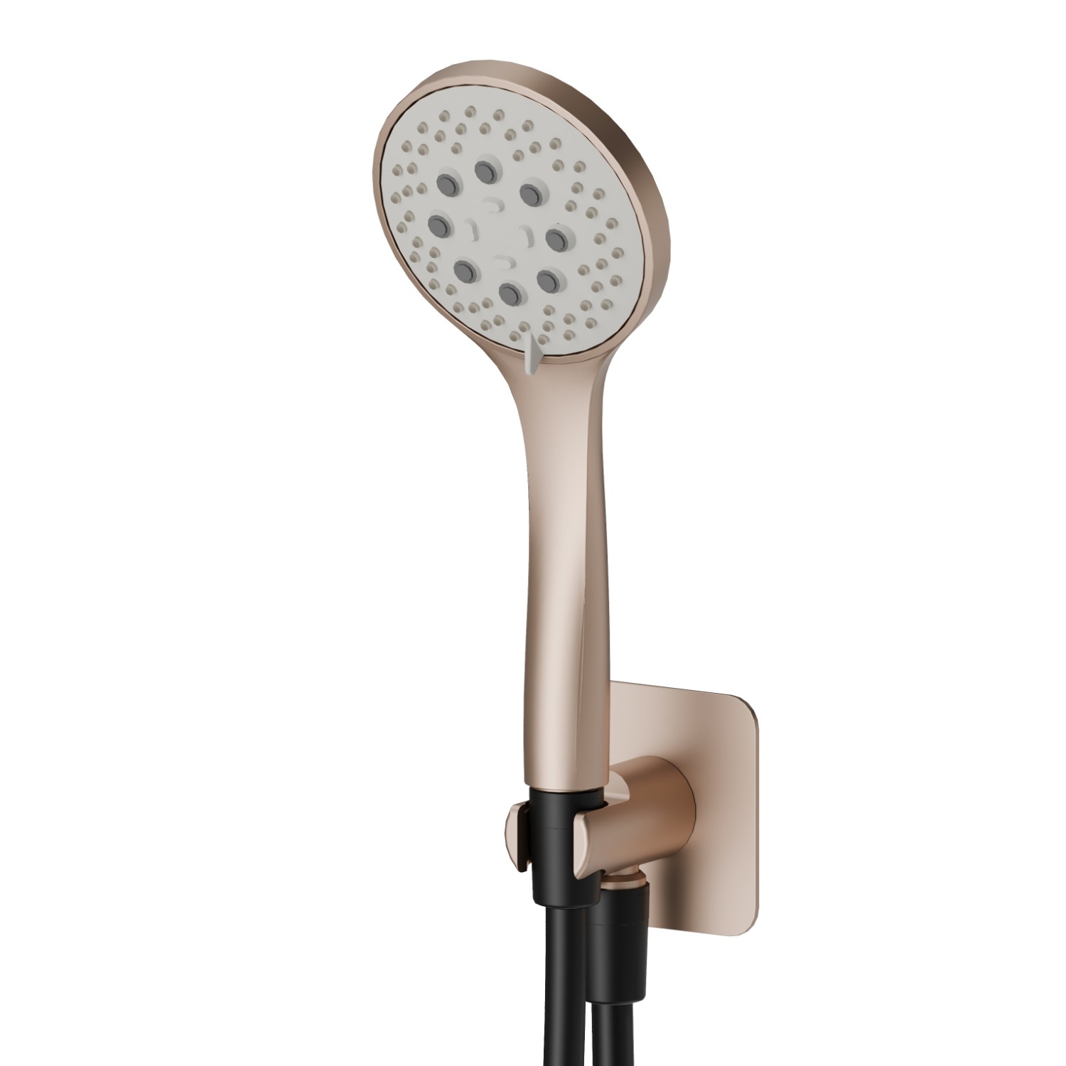 Ensemble de douche avec douchette en ABS 3 jets, flexible et support avec prise d’eau - finition Copper Satin