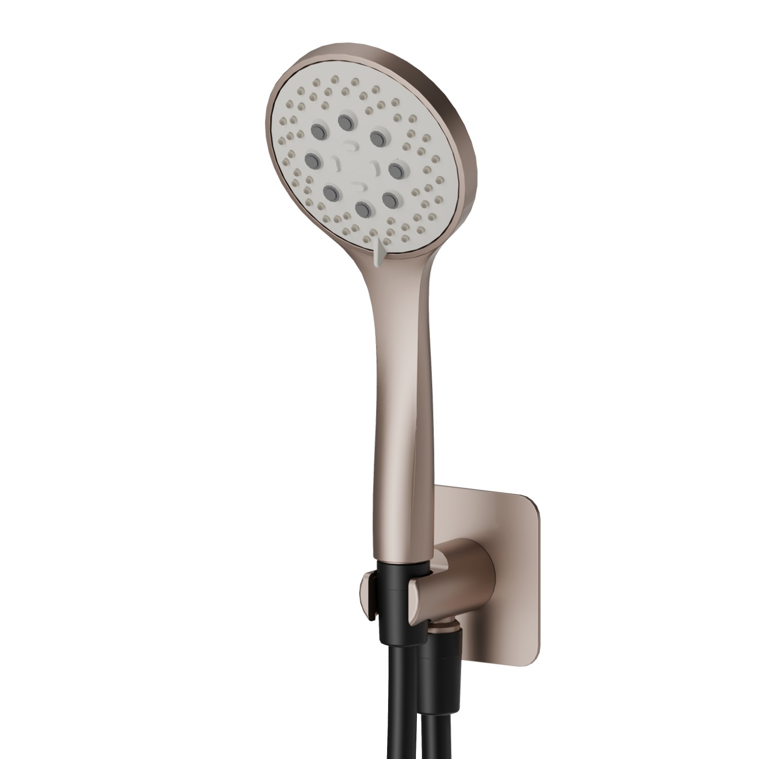 Ensemble de douche avec douchette en ABS 3 jets, flexible et support avec prise d’eau - finition Copper Glossy