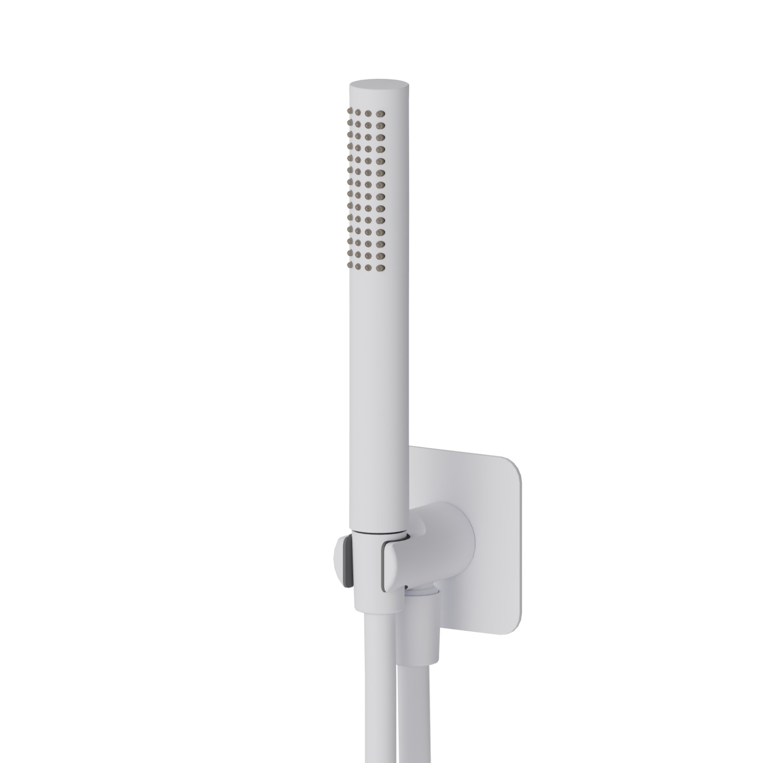 Set doccia completo di doccetta in ottone, flessibile e supporto con presa acqua. - finitura Bianco opaco