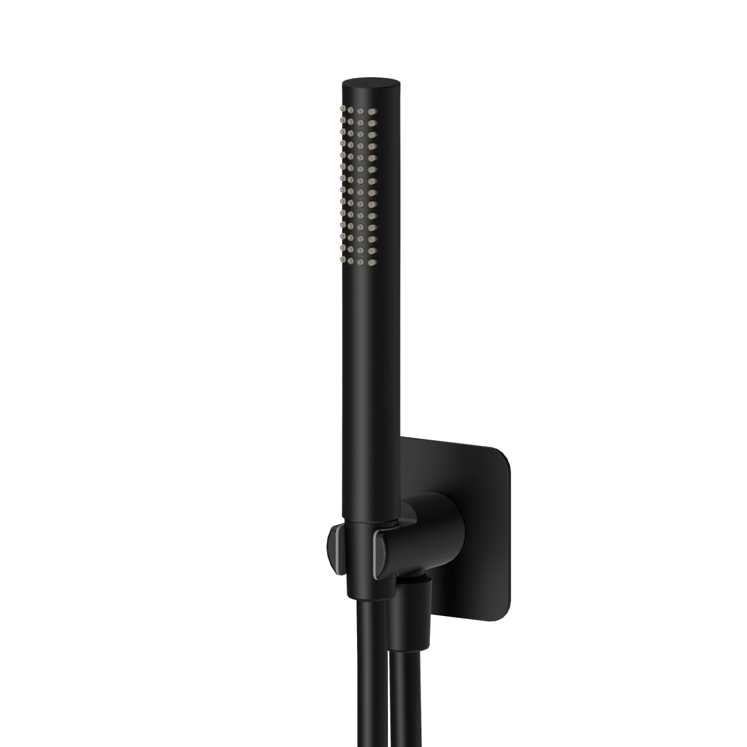 Complete shower set, with brass hand shower, flexible and wall union with shower holder - finish Matt Black