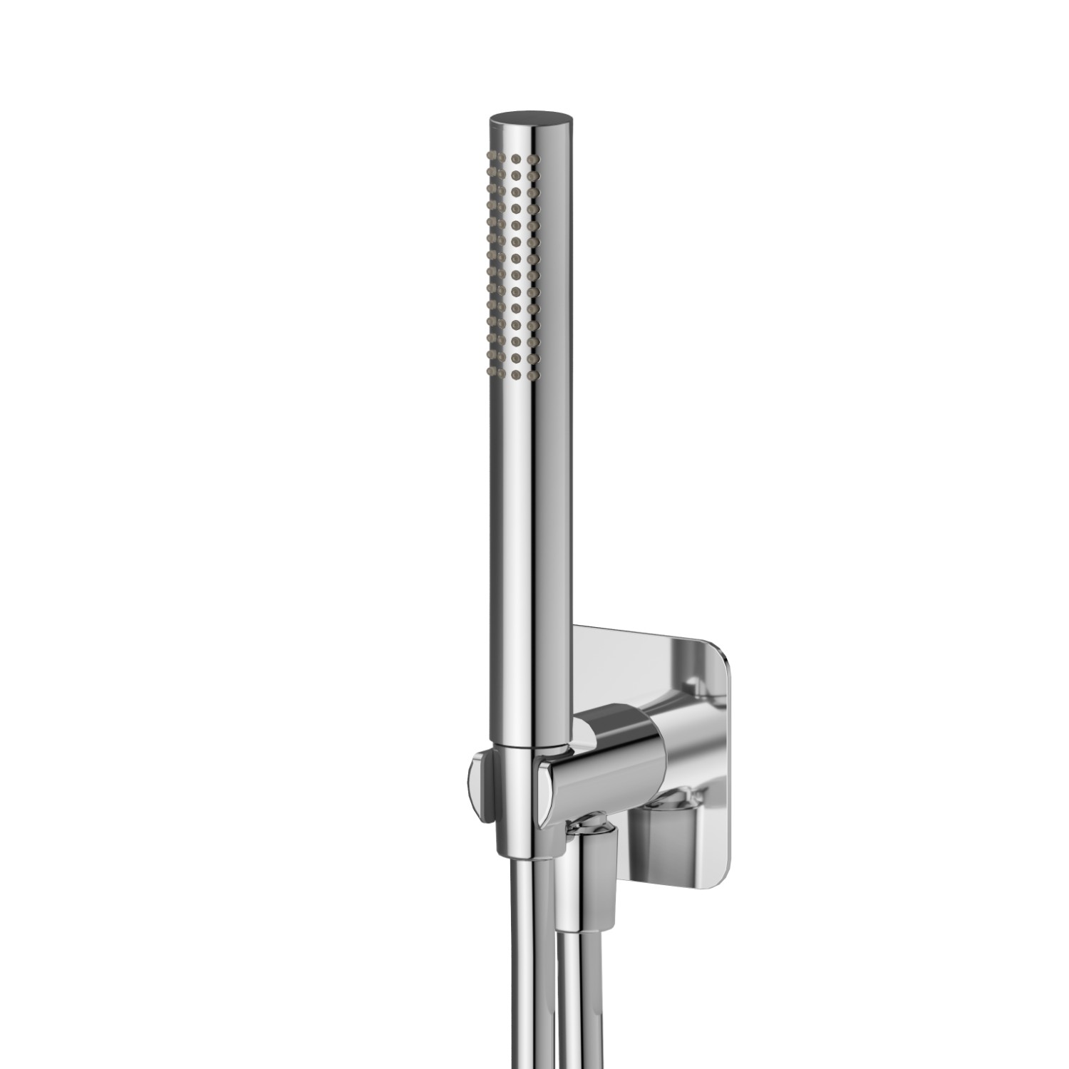 Ensemble de douche avec douchette en laiton, flexible et support avec prise d’eau - finition Chrome