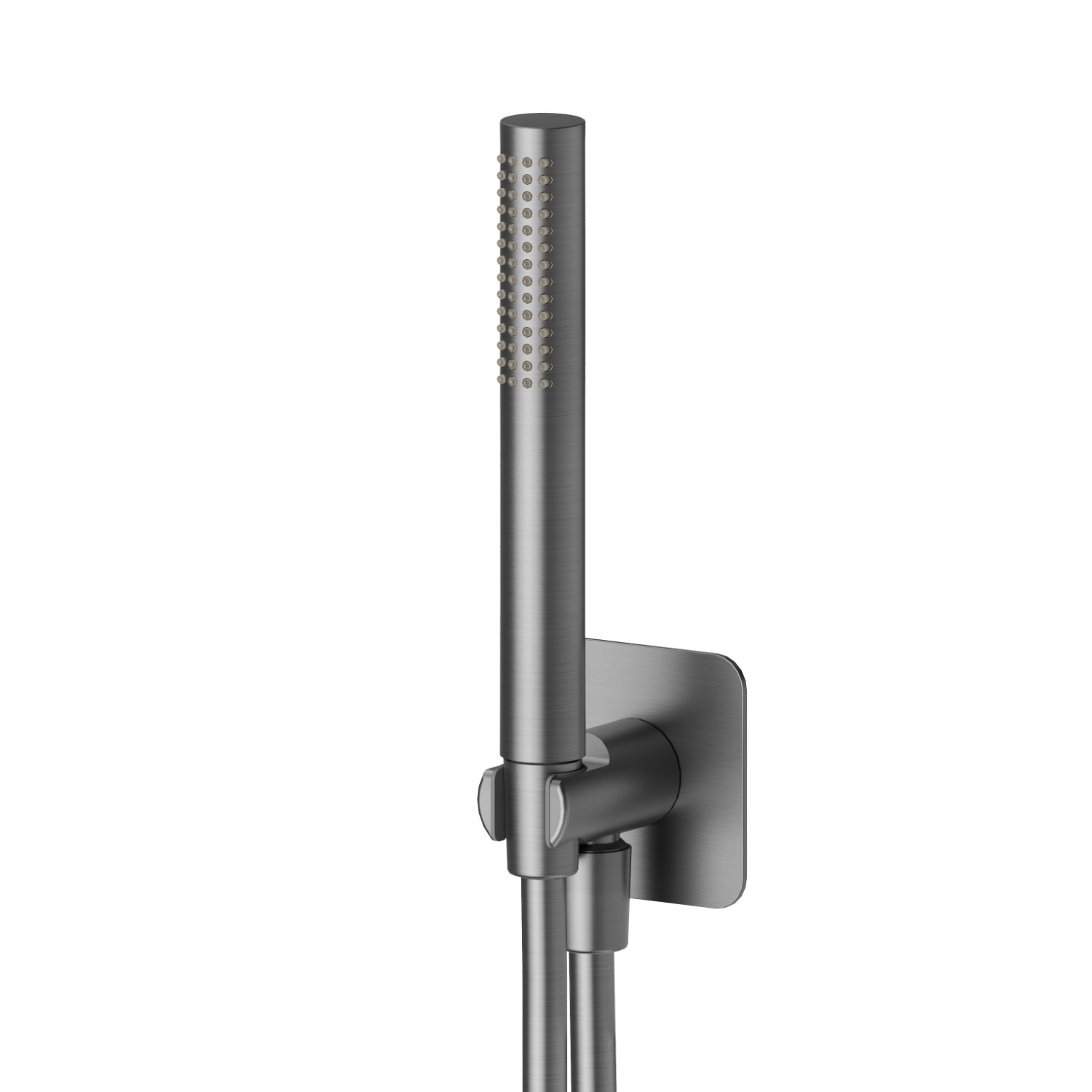 Ensemble de douche avec douchette en laiton, flexible et support avec prise d’eau - finition PVD Brushed Gun Metal