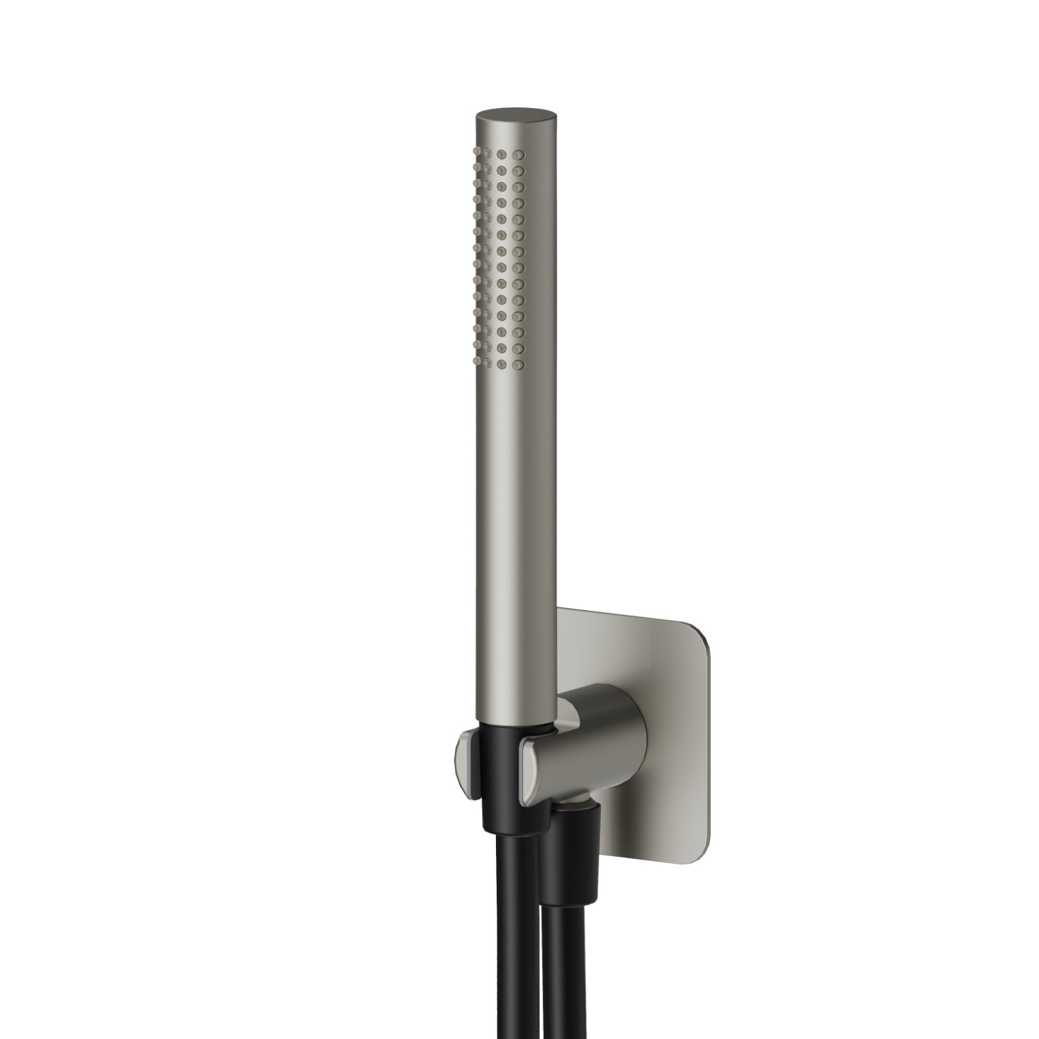Set doccia completo di doccetta in ottone, flessibile e supporto con presa acqua. - finitura Titanium Satin