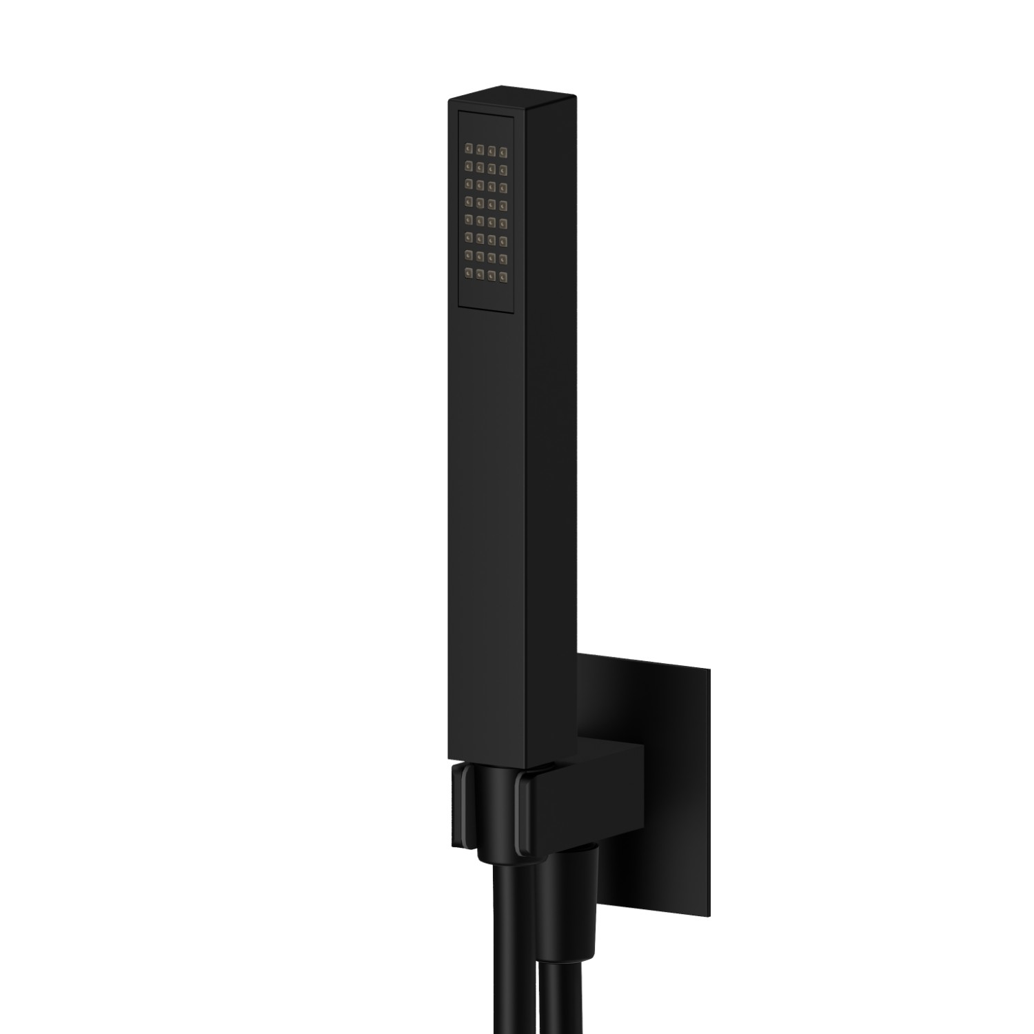 Squared complete shower set, with ABS hand shower, flexible and wall union with shower holder - finish Matt Black