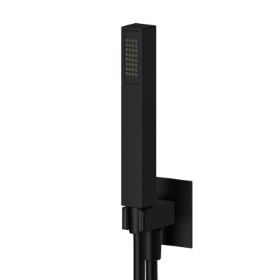 Squared complete shower set, with ABS hand shower, flexible and wall union with shower holder - finish Matt Black