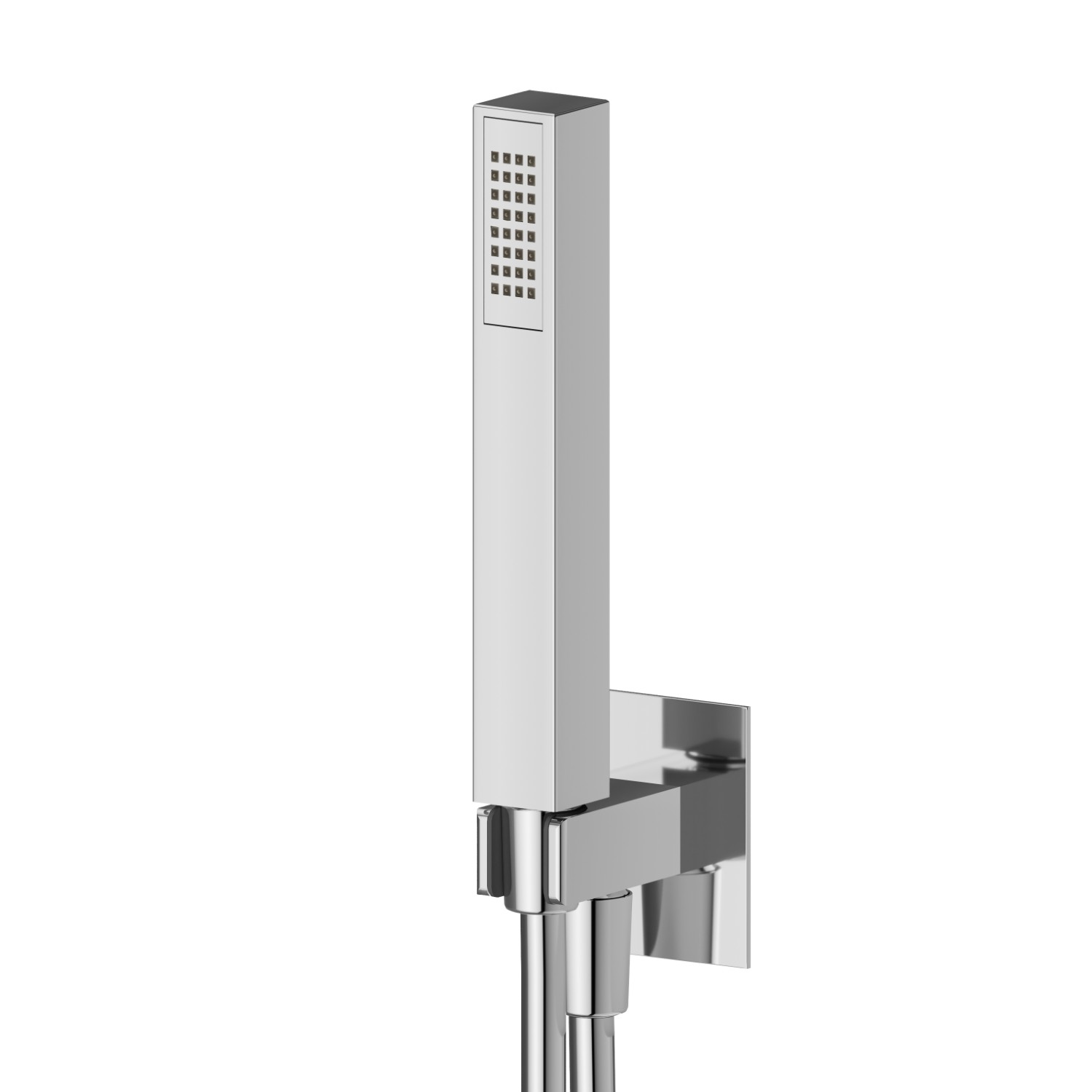 Squared complete shower set, with ABS hand shower, flexible and wall union with shower holder - finish Chrome