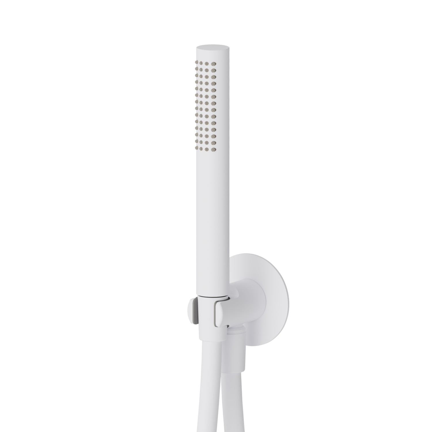 Round complete shower set, with brass hand shower, flexible and wall union with shower holder - finish Matt White